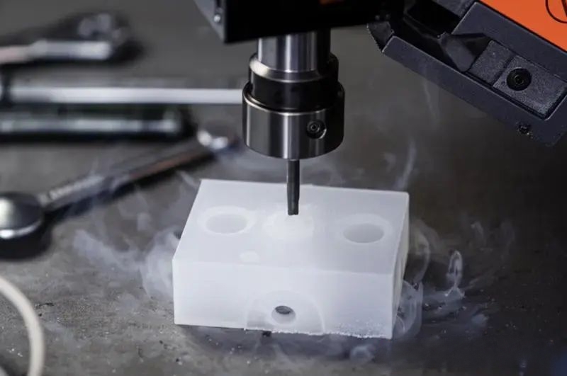 Cryogenic cooling applied during UHMWPE cutting process