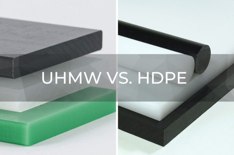 HDPE vs UHMWPE cut surface under soft lighting showing machining difference